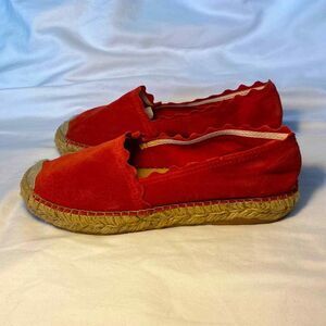Macarena Espadrille Shoes Womens US 7.5 EU 38 Suede Elisa Scalloped Slip On Red